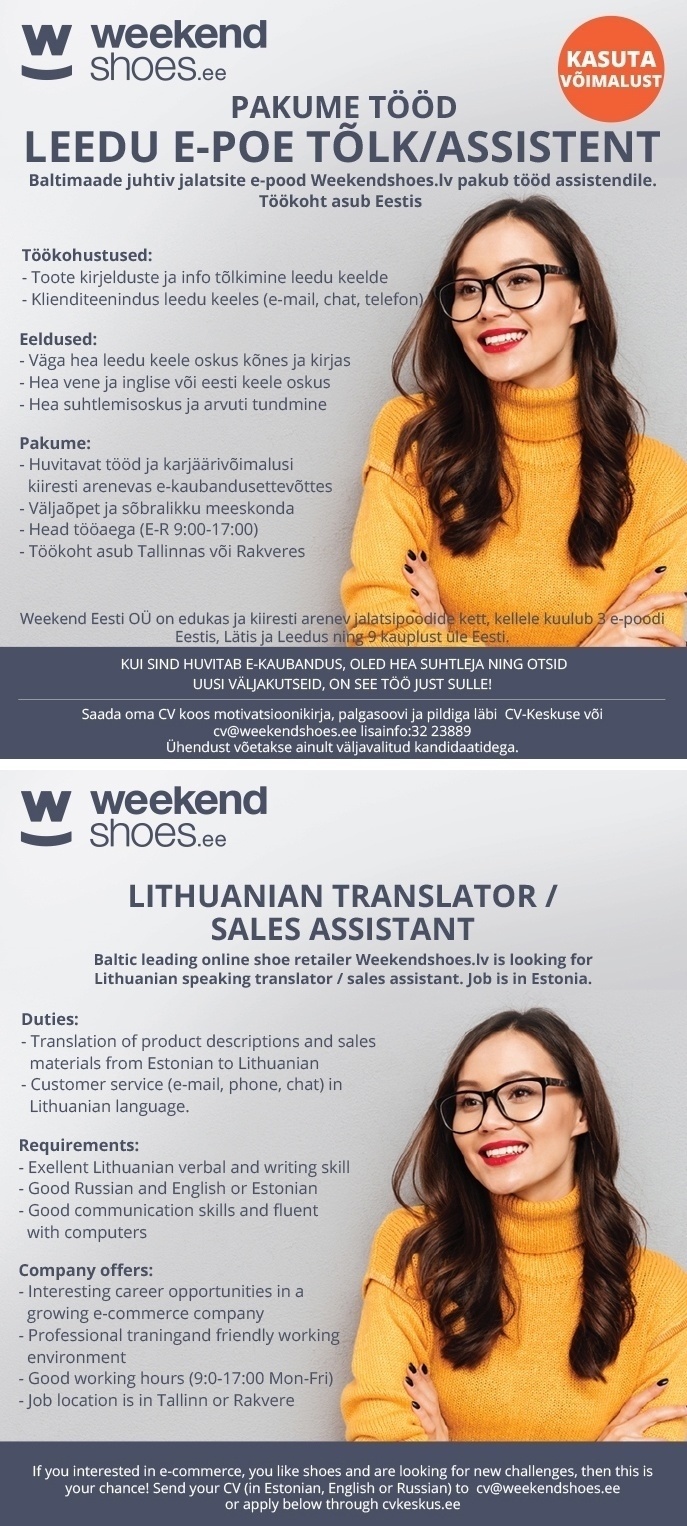 WEEKEND EESTI OÜ LITHUANIAN TRANSLATOR / SALES ASSISTANT