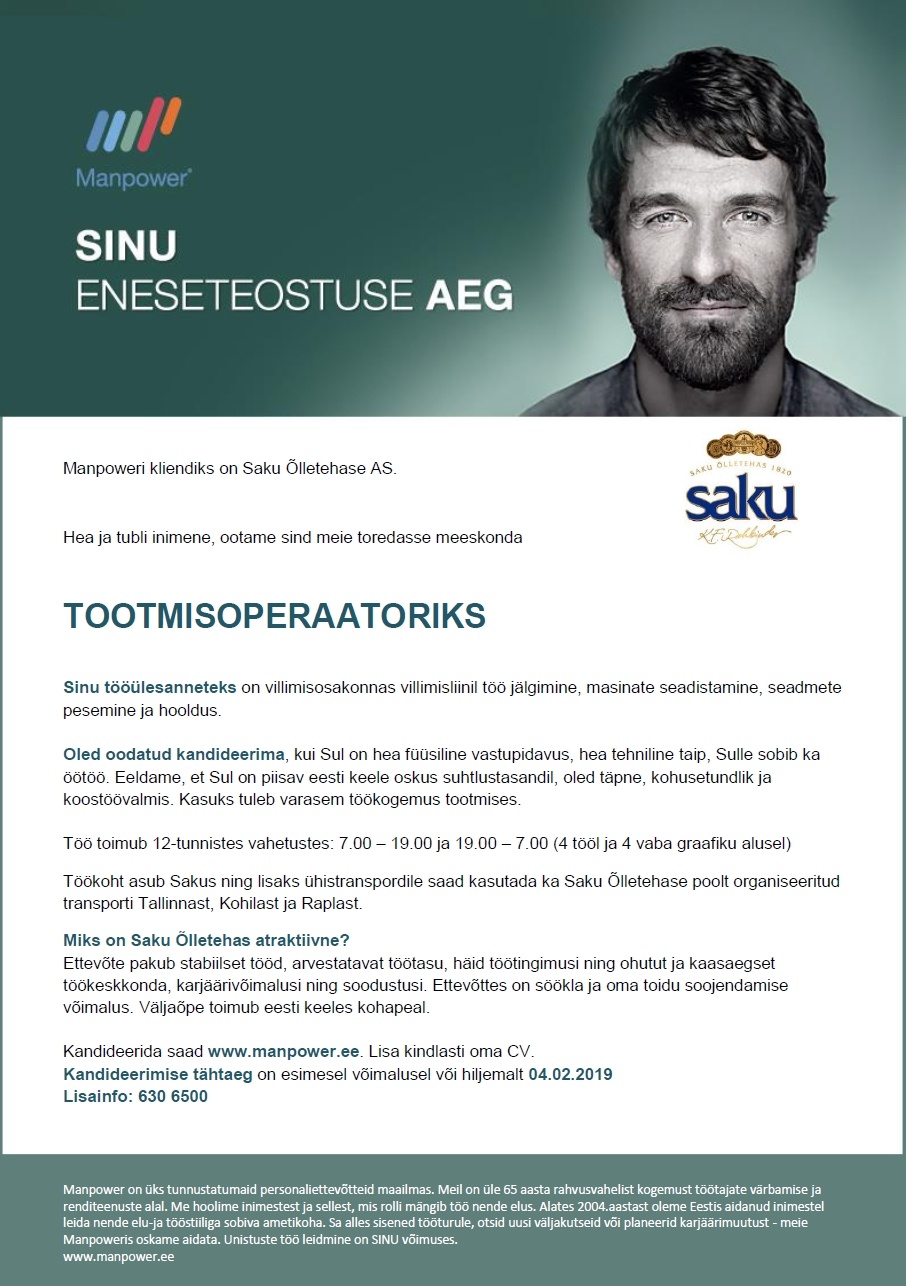 Manpower OÜ Tootmisoperaator