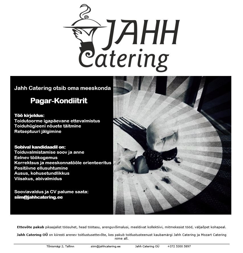 Jahh Catering OÜ Pagar-Kondiiter