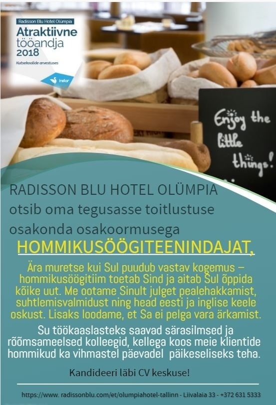 Radisson Blu Hotel Olümpia, Tallinn / Hotell Olümpia AS Hommikusöögiteenindaja