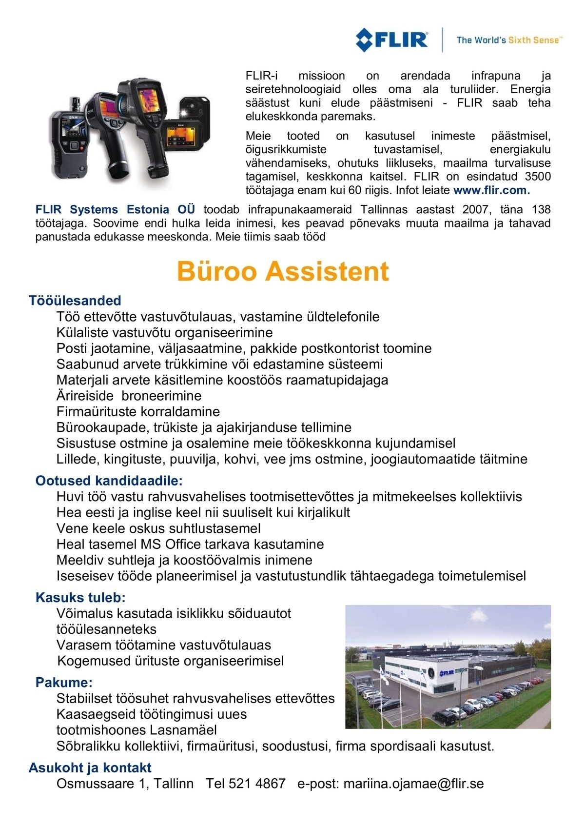 FLIR Systems Estonia OÜ Bürooassistent