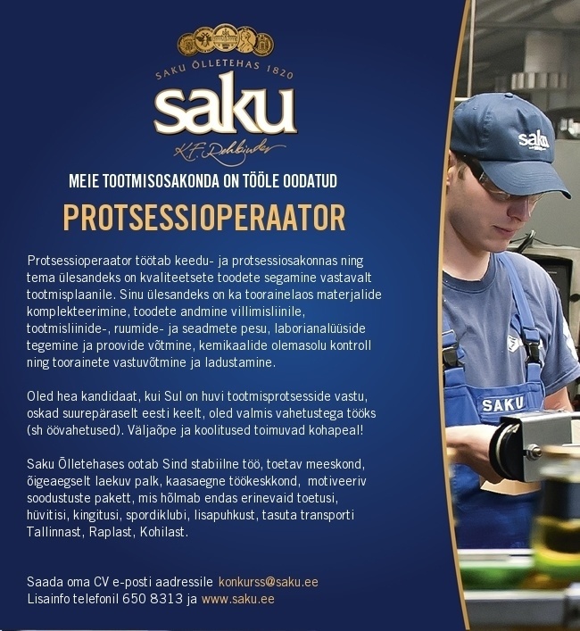 Saku Õlletehase AS PROTSESSIOPERAATOR