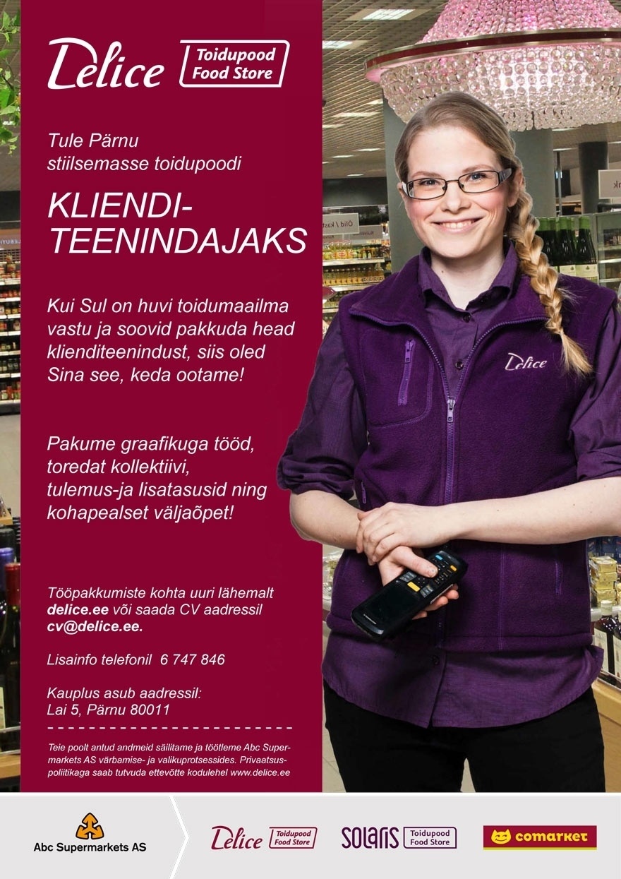 Abc Supermarkets AS Klienditeenindaja Pärnu Delice Toidupoodi