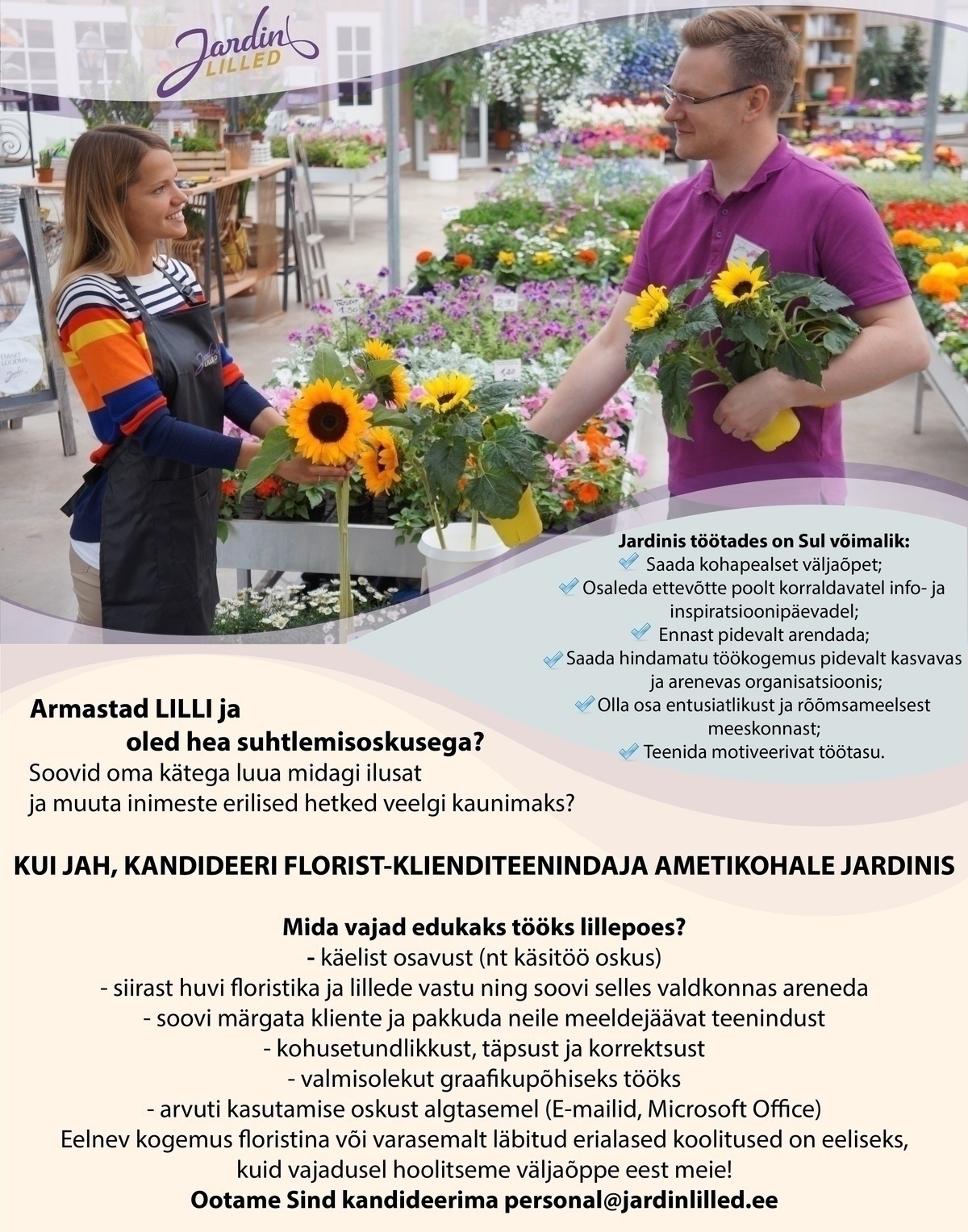 Jardin OÜ Florist-klienditeenidaja Tallinnas