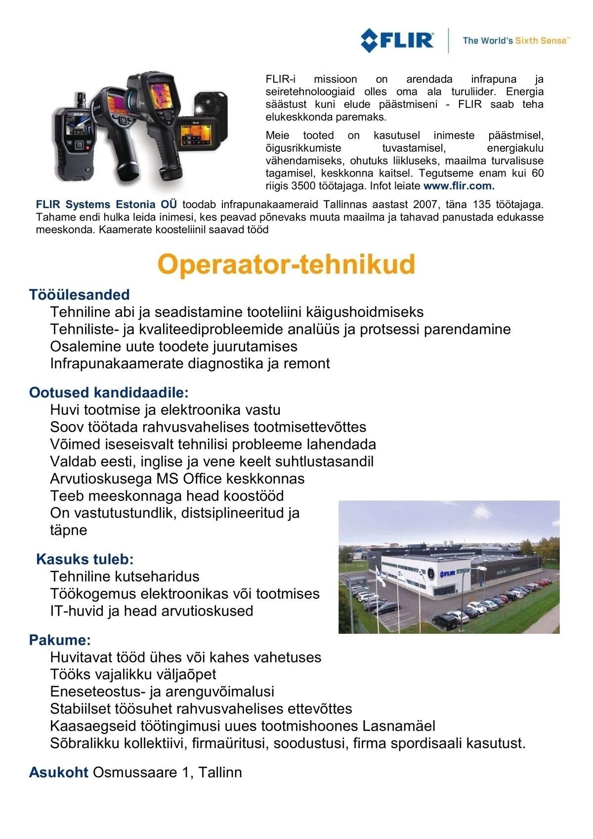FLIR Systems Estonia OÜ Operaator-tehnik