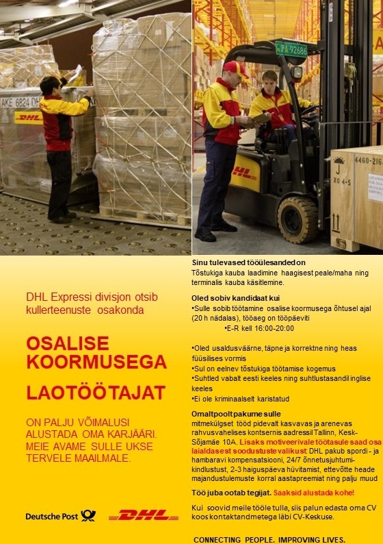 DHL Express Estonia AS Osalise koormusega laotöötaja õhtuses vahetuses