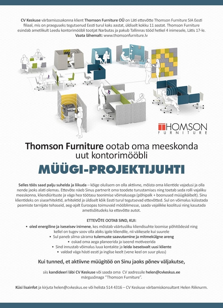 Thomson Furniture OÜ Müügi-projektijuht (Thomson Furniture OÜ)
