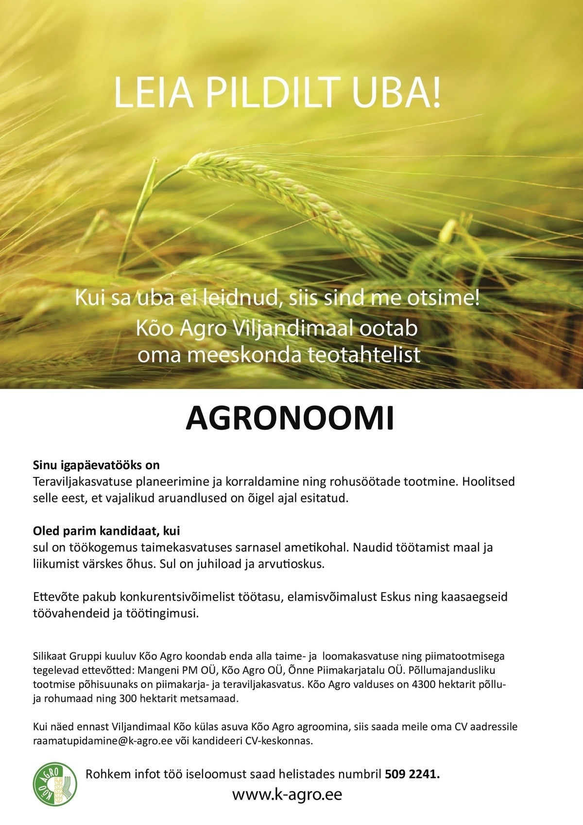 Kõo Agro OÜ Agronoom