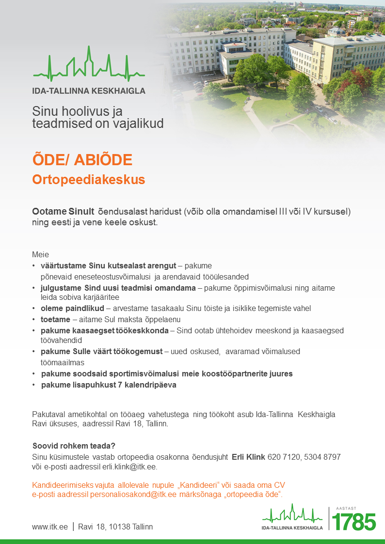 AS Ida-Tallinna Keskhaigla Õde ortopeediakeskusesse