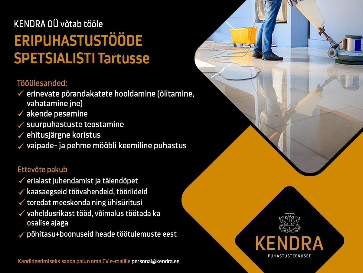Kendra OÜ Eripuhastustööde spetsialist