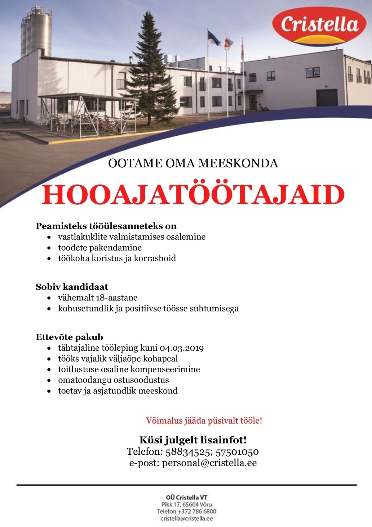 CRISTELLA VT OÜ Hooajatöötaja