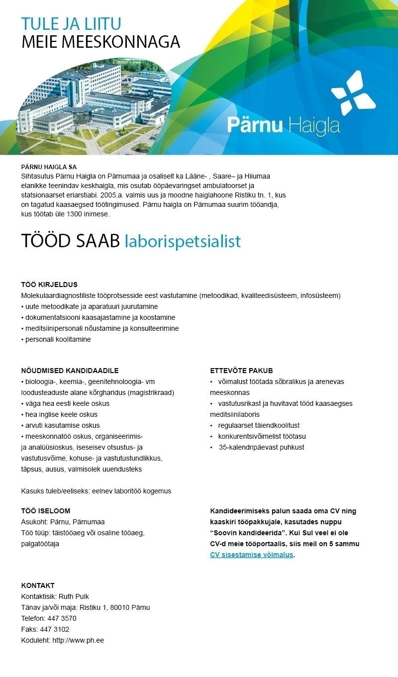 Pärnu Haigla SA Laborispetsialist