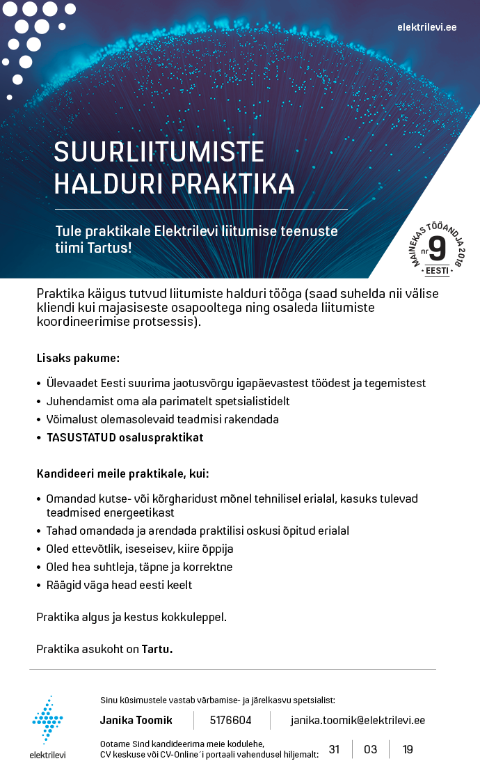 Eesti Energia AS SUURLIITUMISTE HALDURI PRAKTIKA