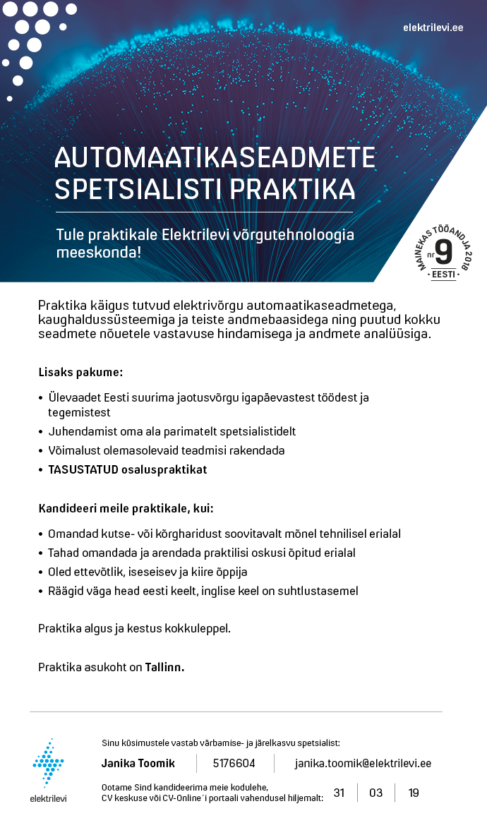 Eesti Energia AS AUTOMAATIKA SEADMETE SPETSIALISTI PRAKTIKA