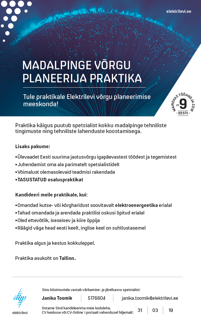 Eesti Energia AS MADALPINGE VÕRGU PLANEERIMISE PRAKTIKA
