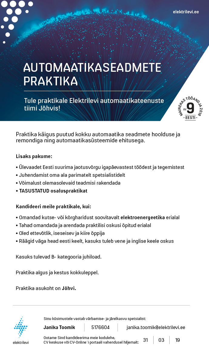 Eesti Energia AS AUTOMAATIKA SEADMETE PRAKTIKA