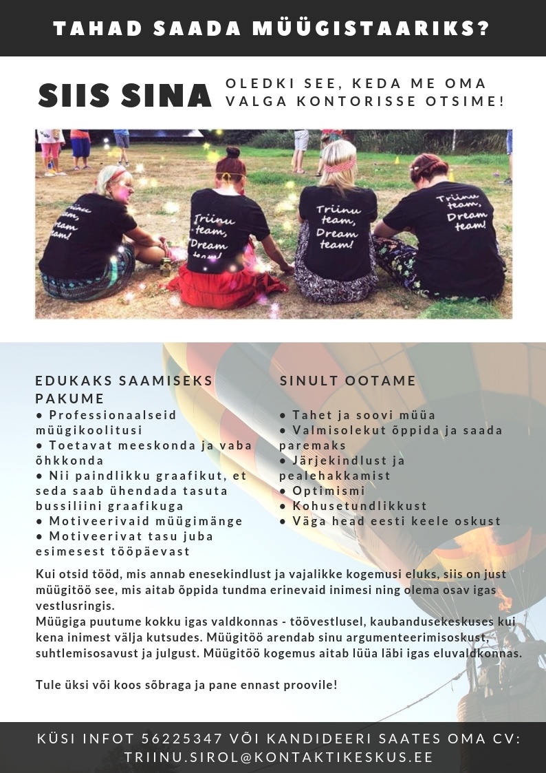 KONTAKTIKESKUS OÜ Müügispetsialist