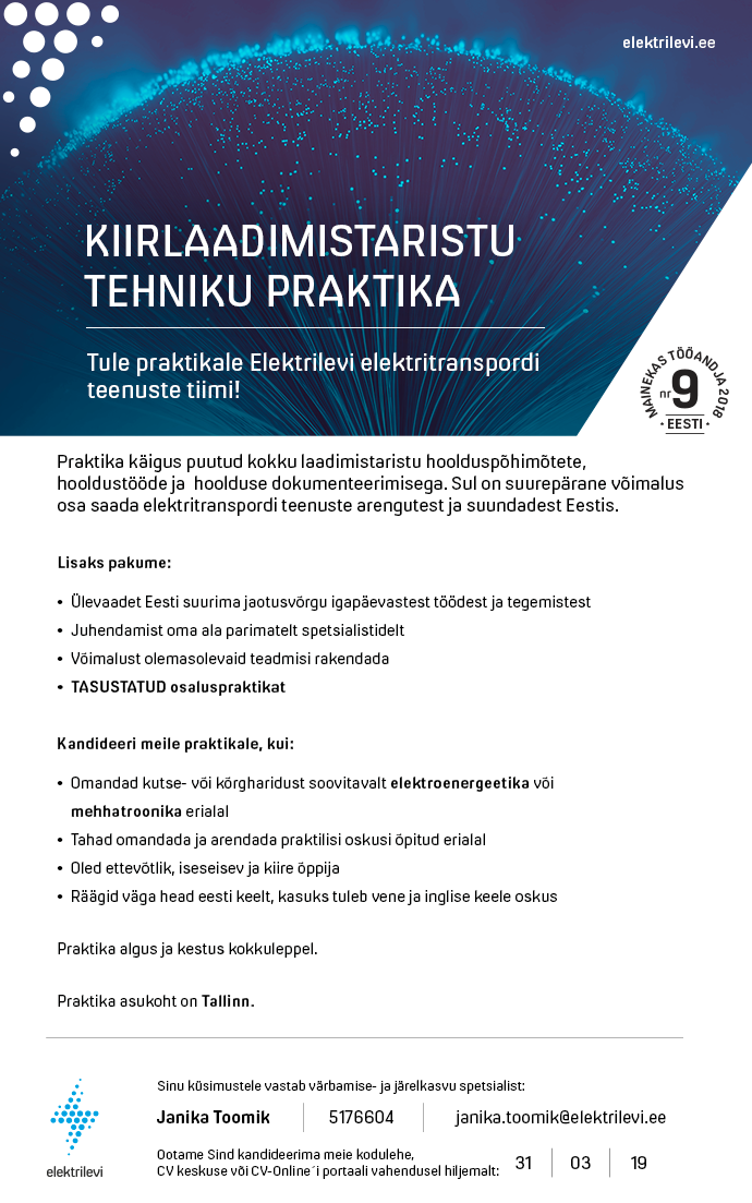 Eesti Energia AS KIIRLAADIMISTARISTU TEHNIKU PRAKTIKA