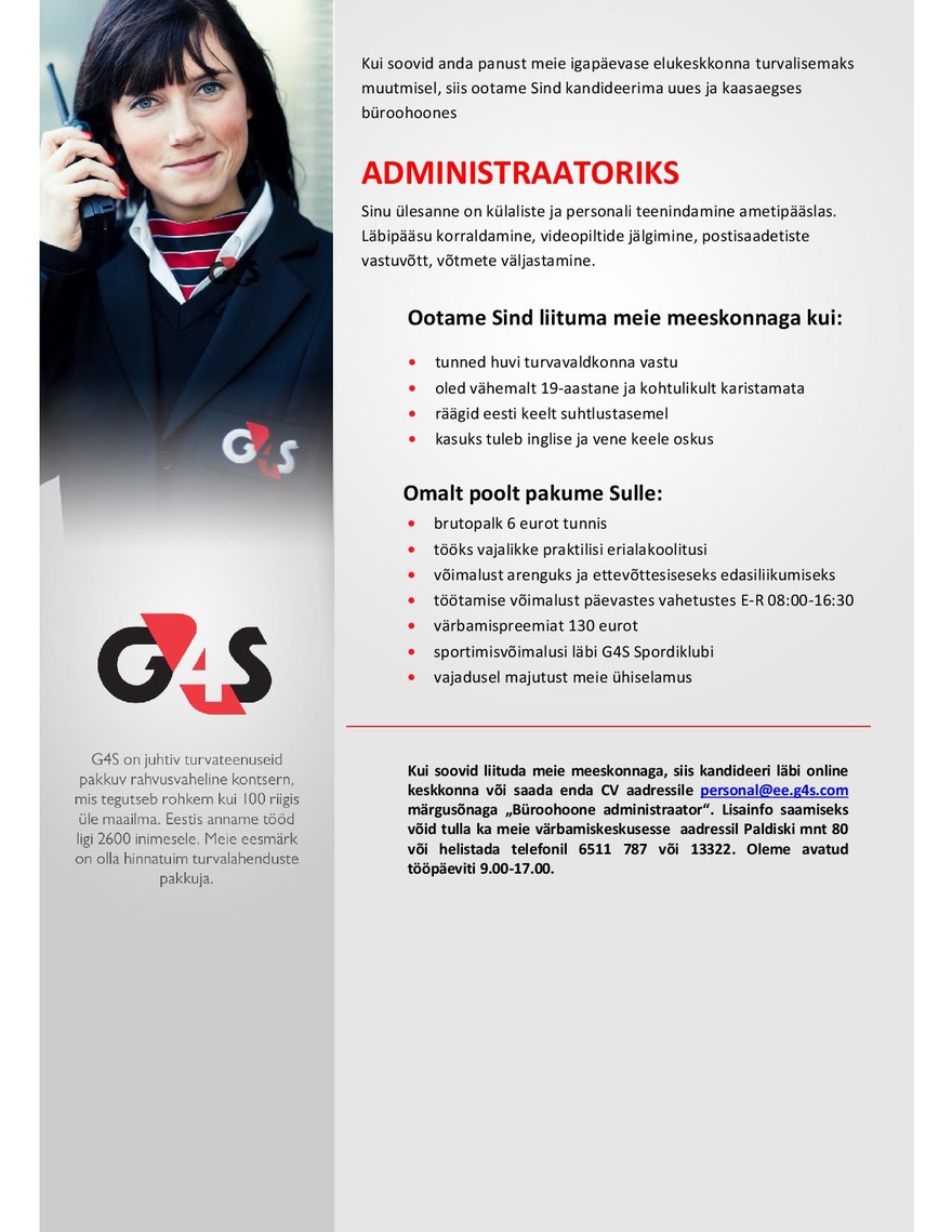 AS G4S Eesti Büroohoone administraator (Mustamäe)