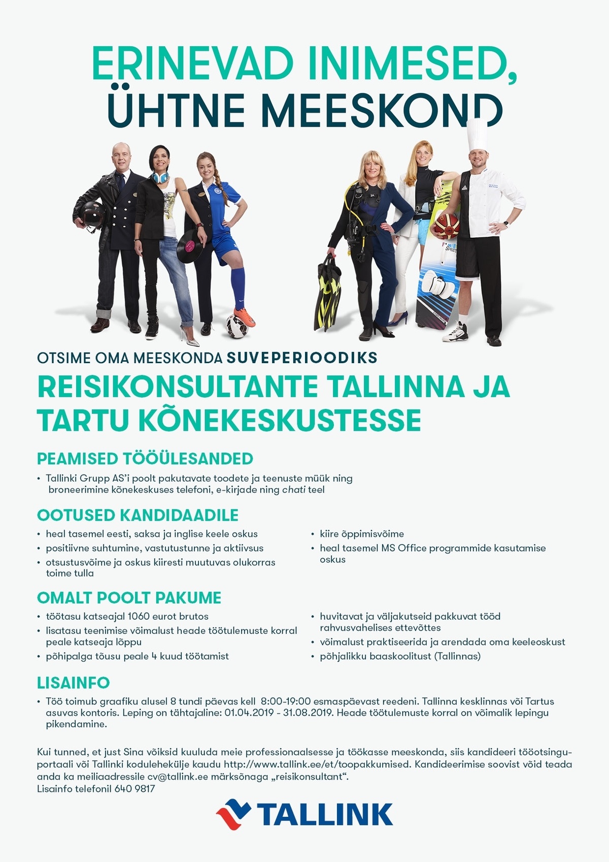Tallink Grupp AS Reisikonsultant Tallinna või Tartu kõnekeskusesse (suveperioodiks)