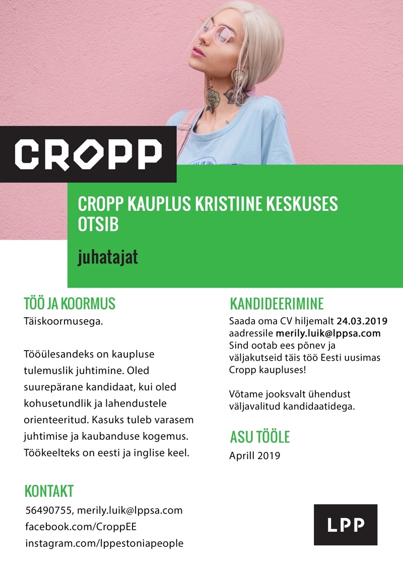LPP Estonia OÜ Kaupluse juhataja CROPP kauplusesse Kristiine keskuses