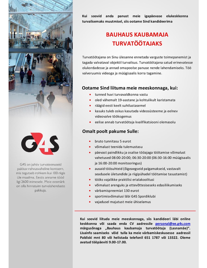 AS G4S Eesti Bauhaus kaubamaja turvatöötaja (Lasnamäe)