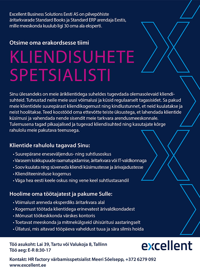 Excellent Business Solutions Eesti AS Kliendisuhete spetsialist