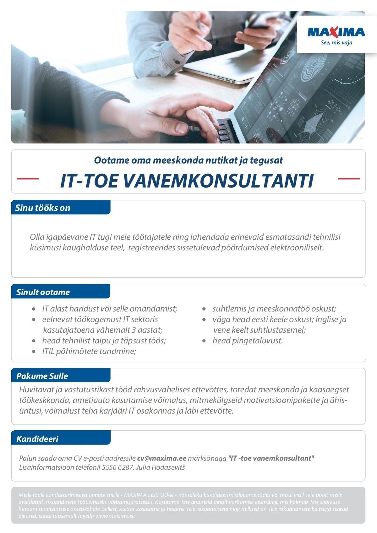 Maxima Eesti OÜ IT-toe vanemkonsultant