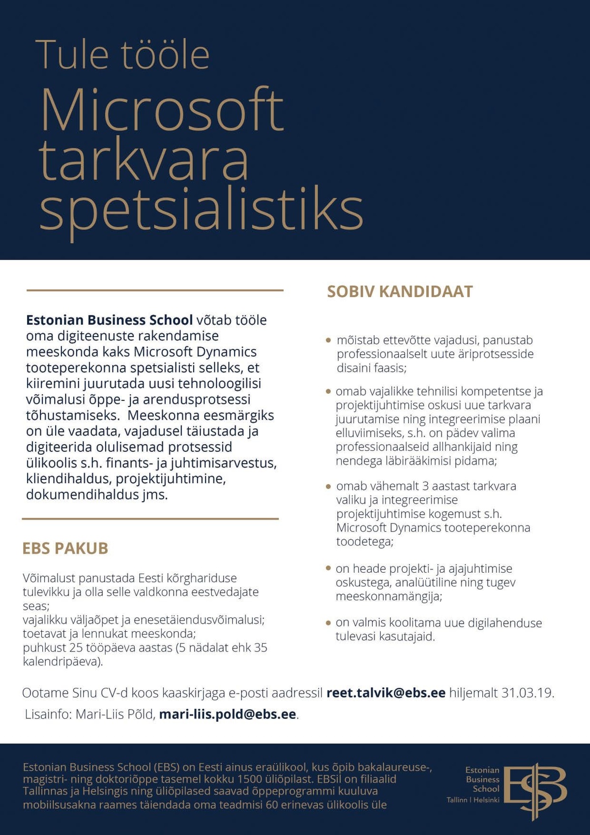 SA Estonian Business School Microsoft tarkvara spetsialist