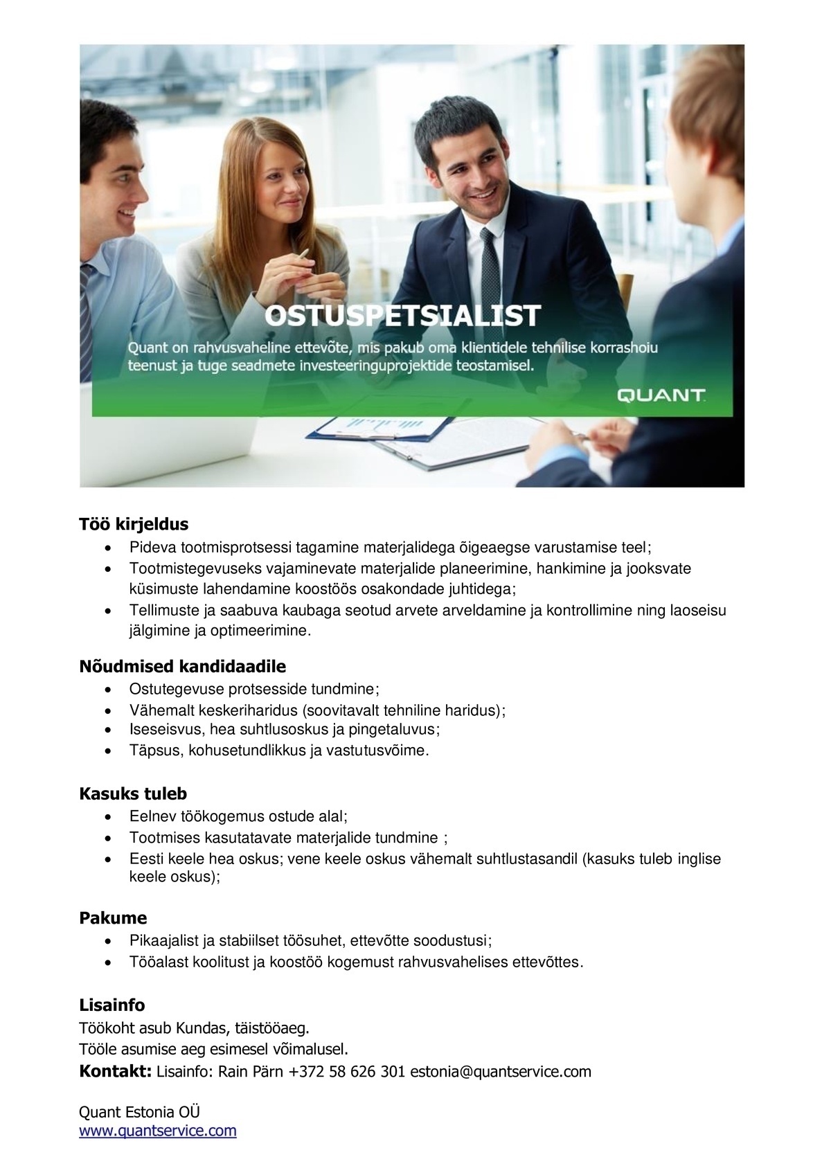 Quant Estonia OÜ Ostuspetsialist