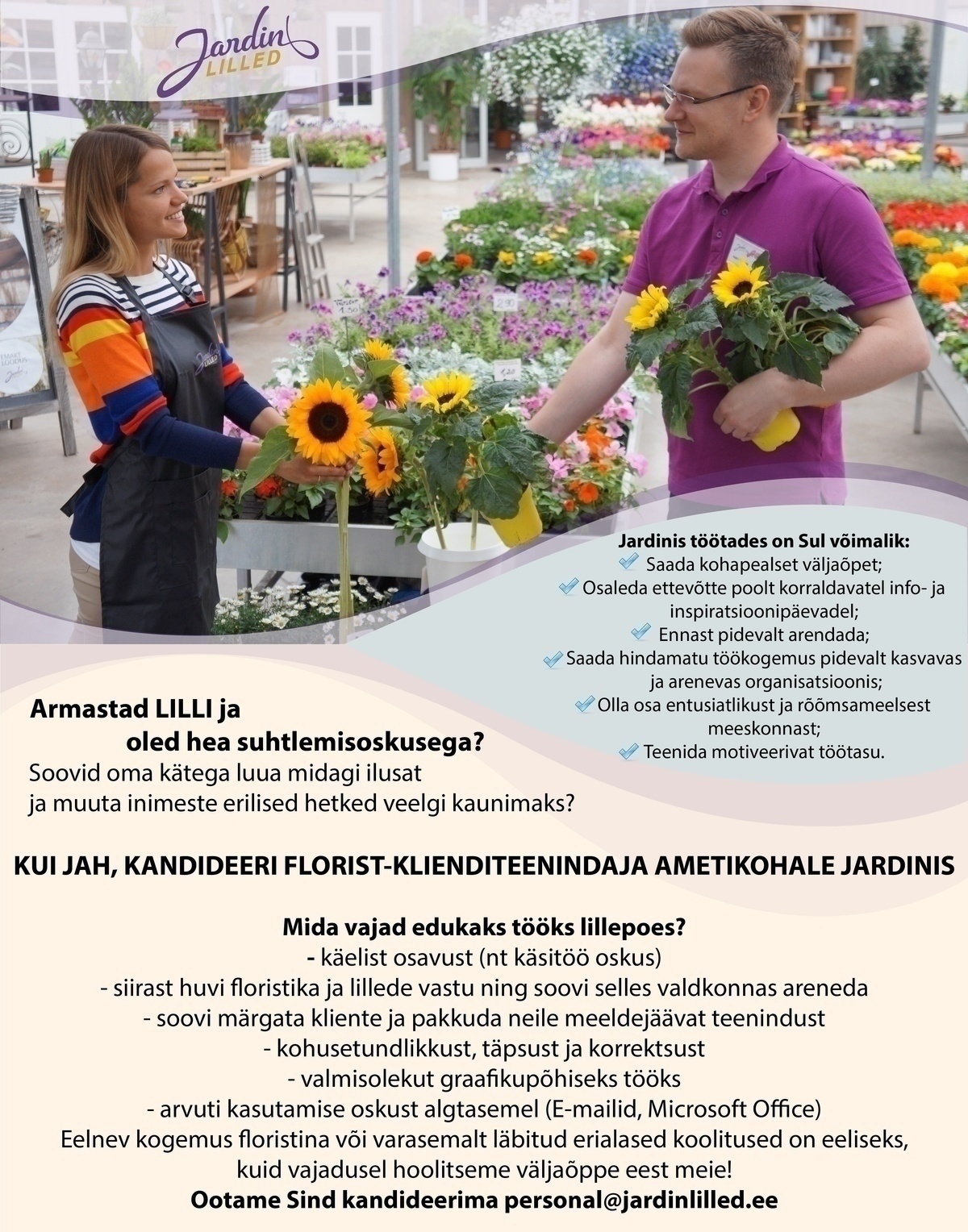 Jardin OÜ Florist-klienditeenindaja Põlvas