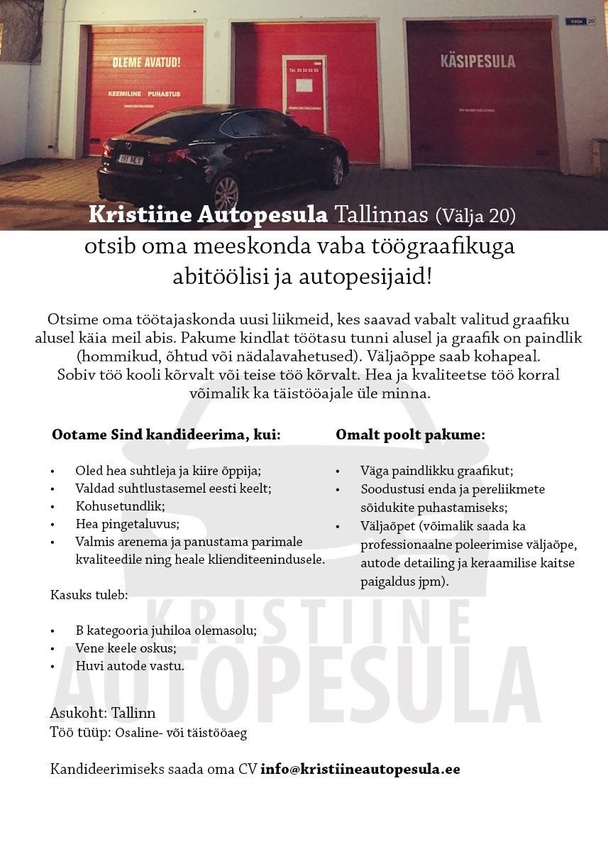 CVKeskus.ee klient Abitööline ja autopesija