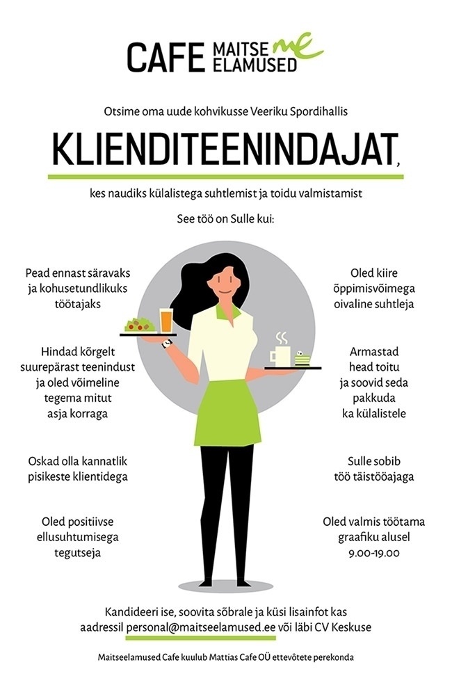 MATTIAS CAFE OÜ Maitseelamused Café särasilmne klienditeenindaja