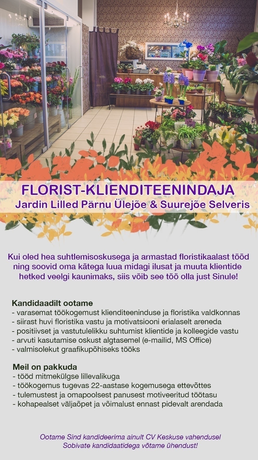 Jardin OÜ Florist-klienditeenindaja Pärnus Ülejõel