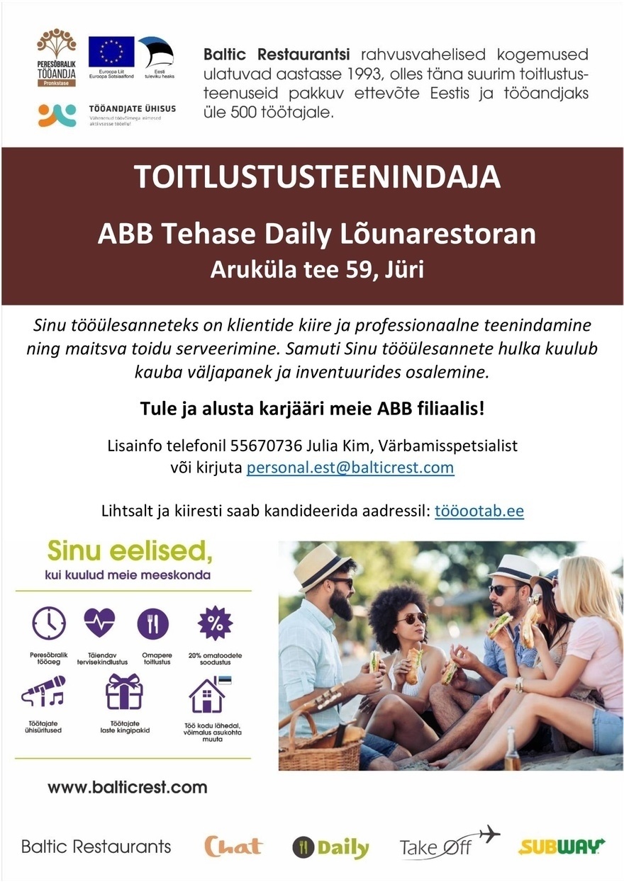 BALTIC RESTAURANTS ESTONIA AS TOITLUSTUSTEENINDAJA ABB Tehase Daily Lõunarestoranis