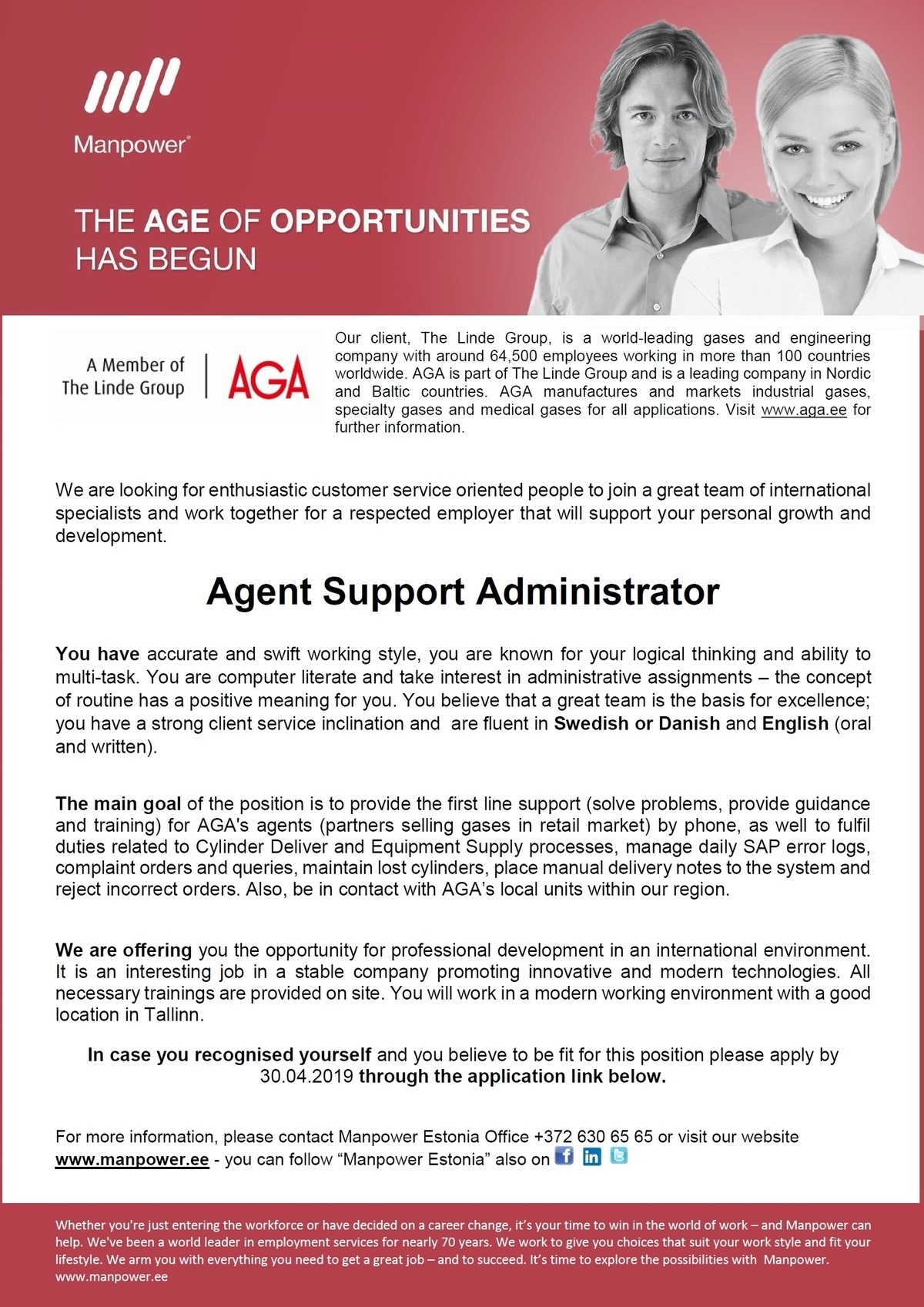 Manpower OÜ Agent Support Administrator