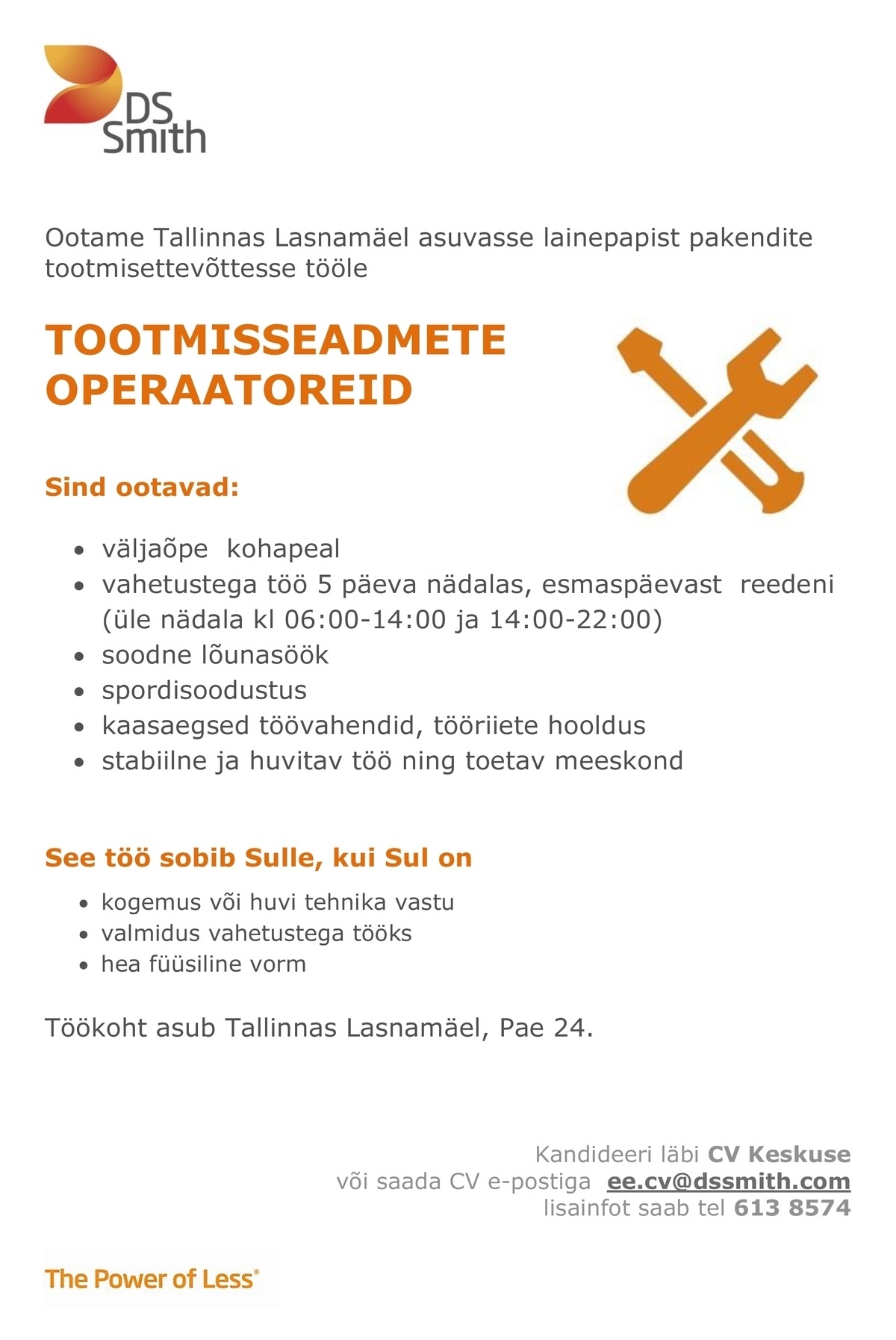 DS Smith Packaging Estonia AS Tootmisseadmete operaator