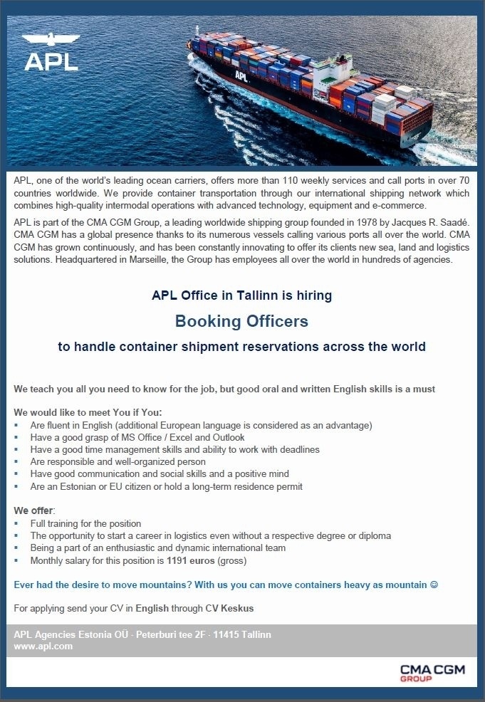 CV Keskus job ad Booking Officer, 20190410