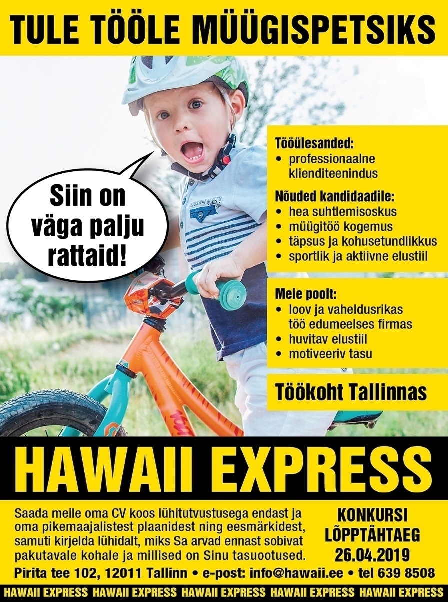 Hawaii Express OÜ Müügispetsialist (Tallinn)