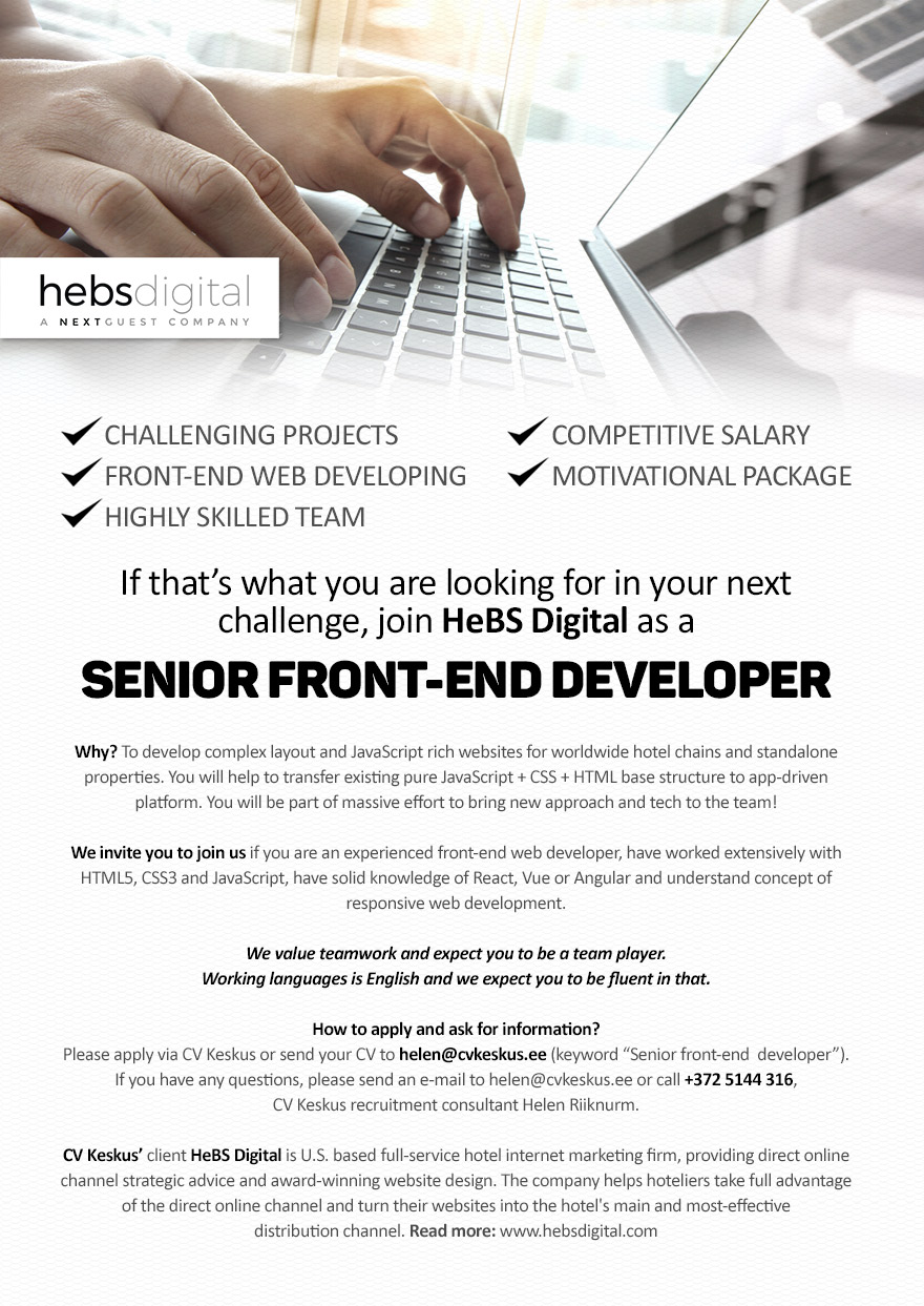 HOSPITALITY EBUSINESS STRATEGIES Senior front-end developer