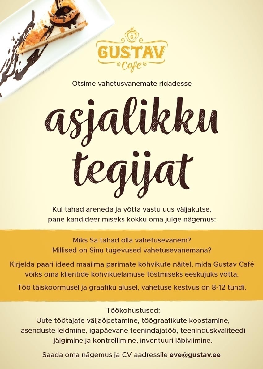 Pagariahi OÜ Vahetusevanem Gustav Cafe kohvikusse