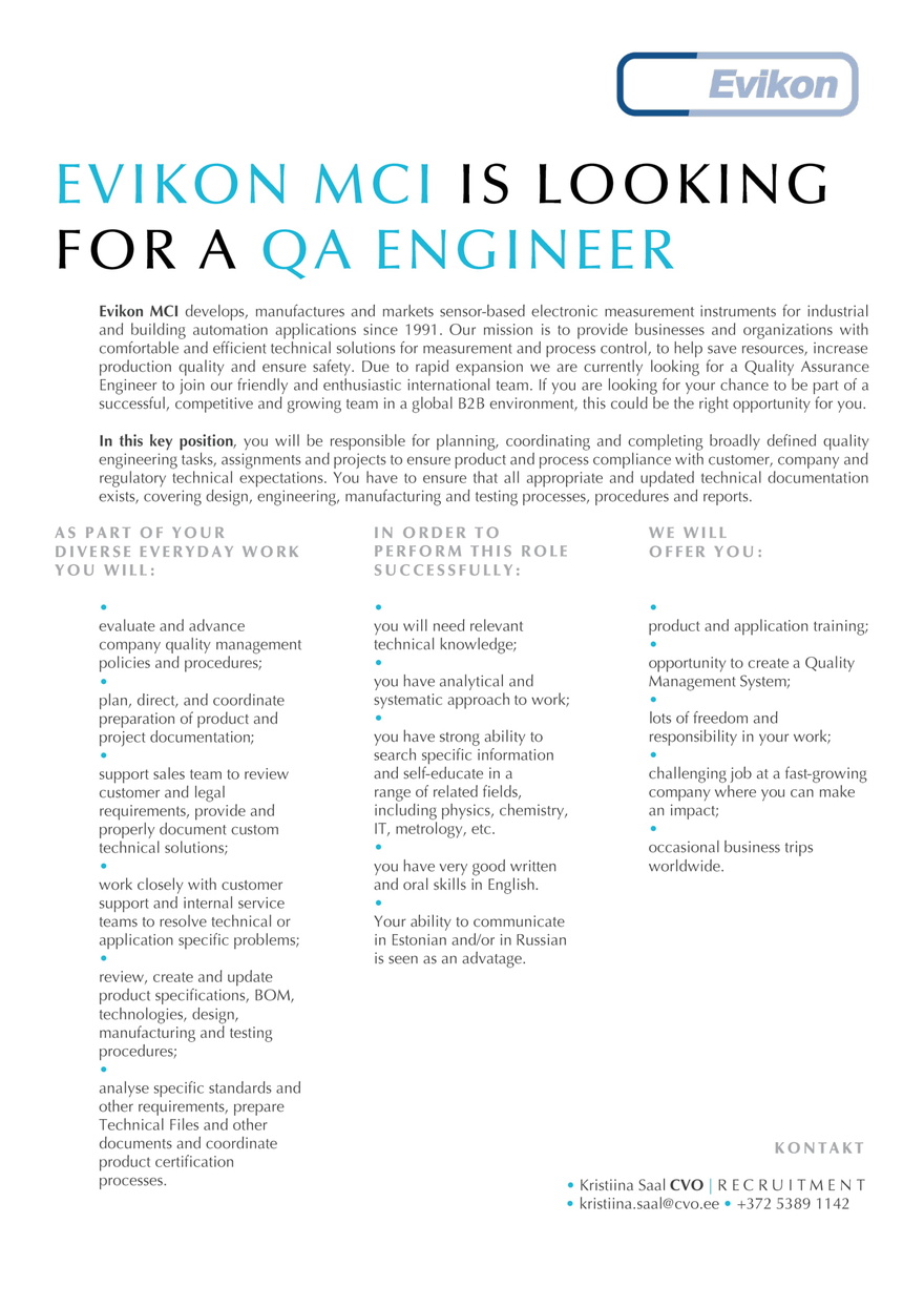 Evikon MCI OÜ Quality Assurance Engineer