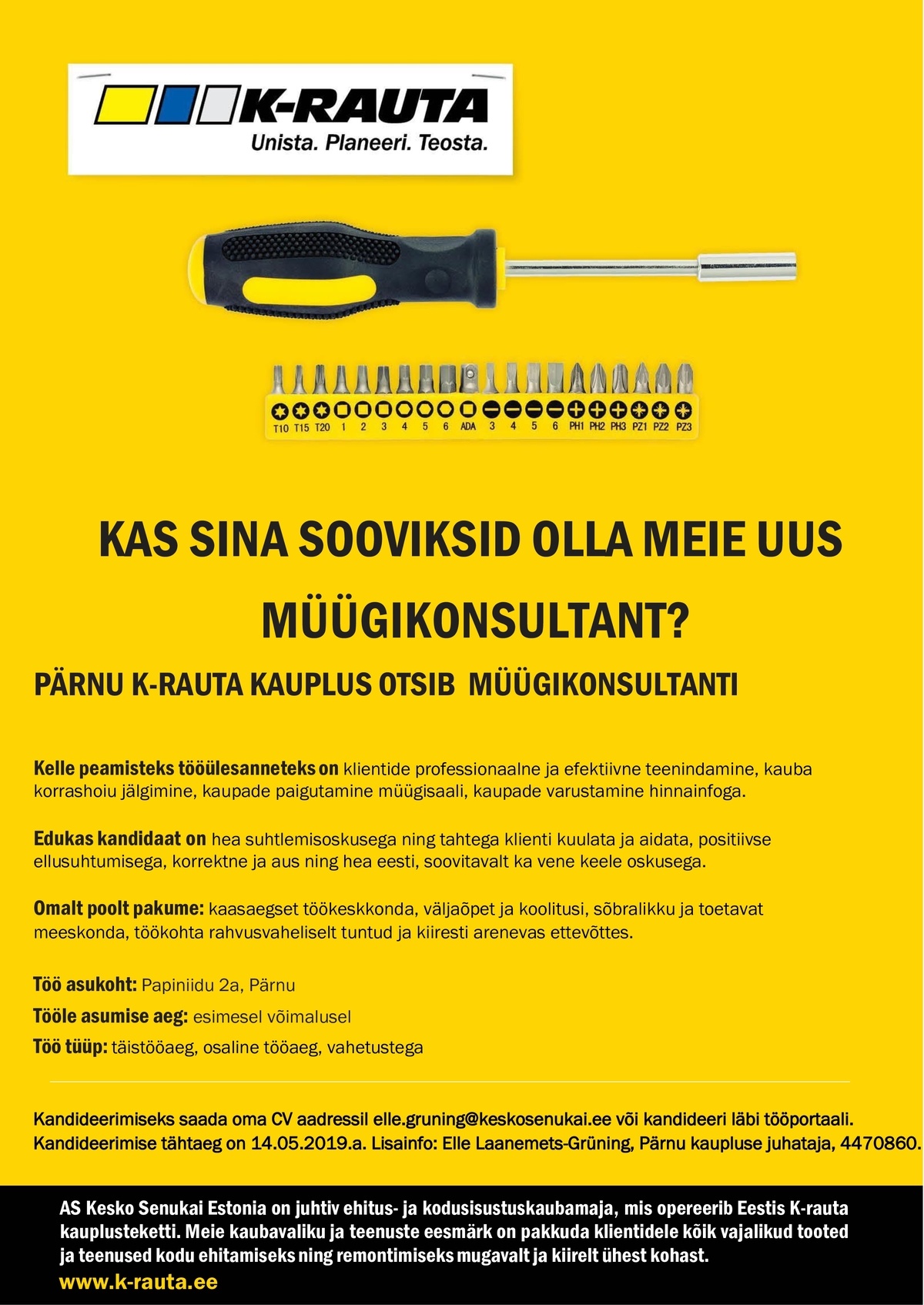 AS Kesko Senukai Estonia Müügikonsultant Pärnu K-rauta