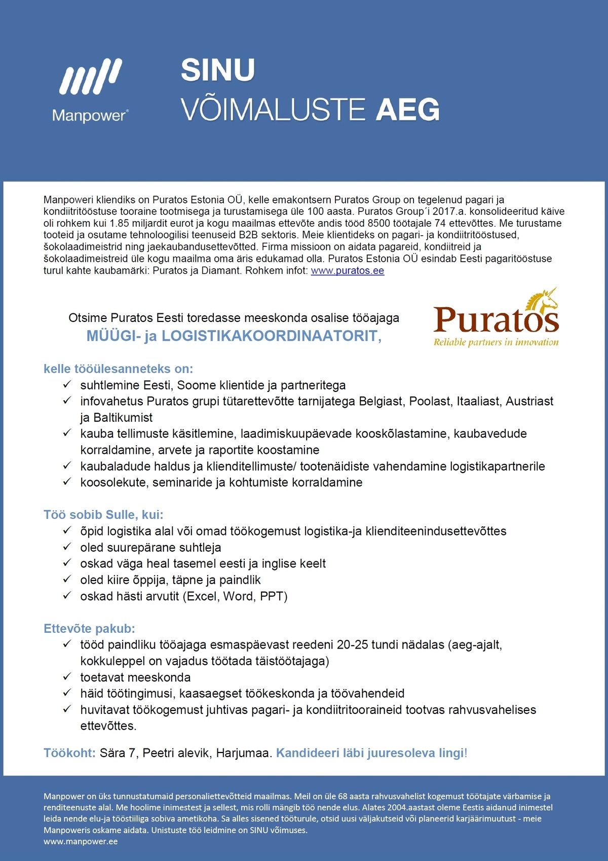 Manpower OÜ MÜÜGI- ja LOGISTIKAKOORDINAATOR