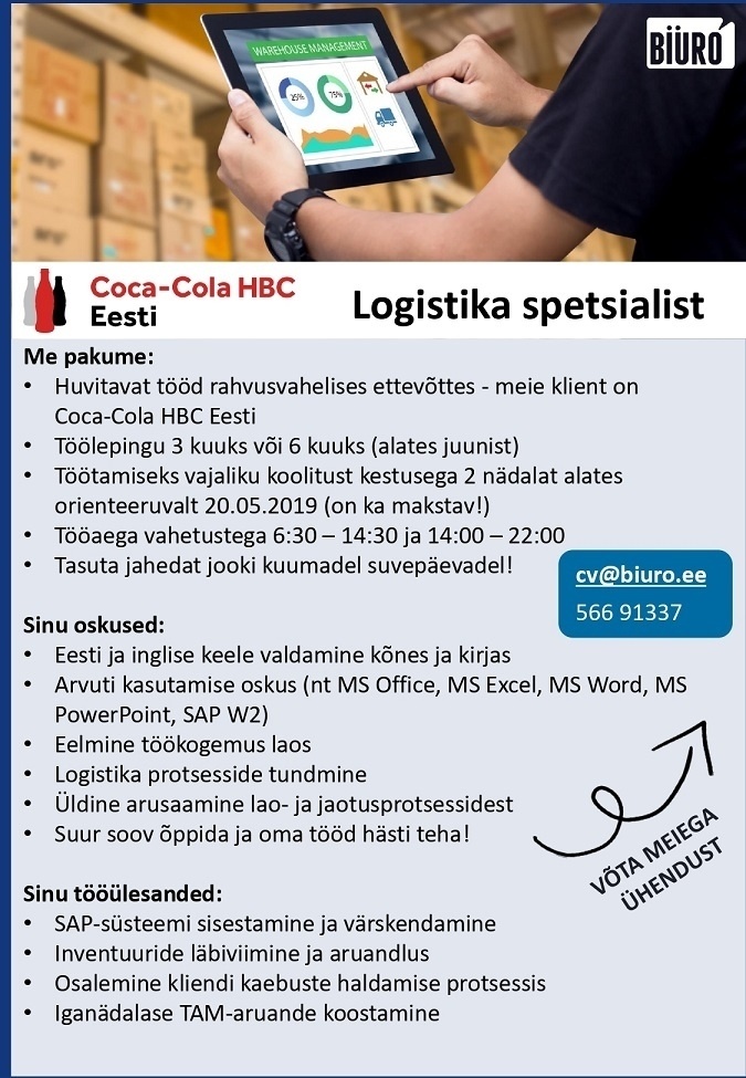Biuro OÜ Logistika spetsialist (Coca-Cola HBC Eesti)
