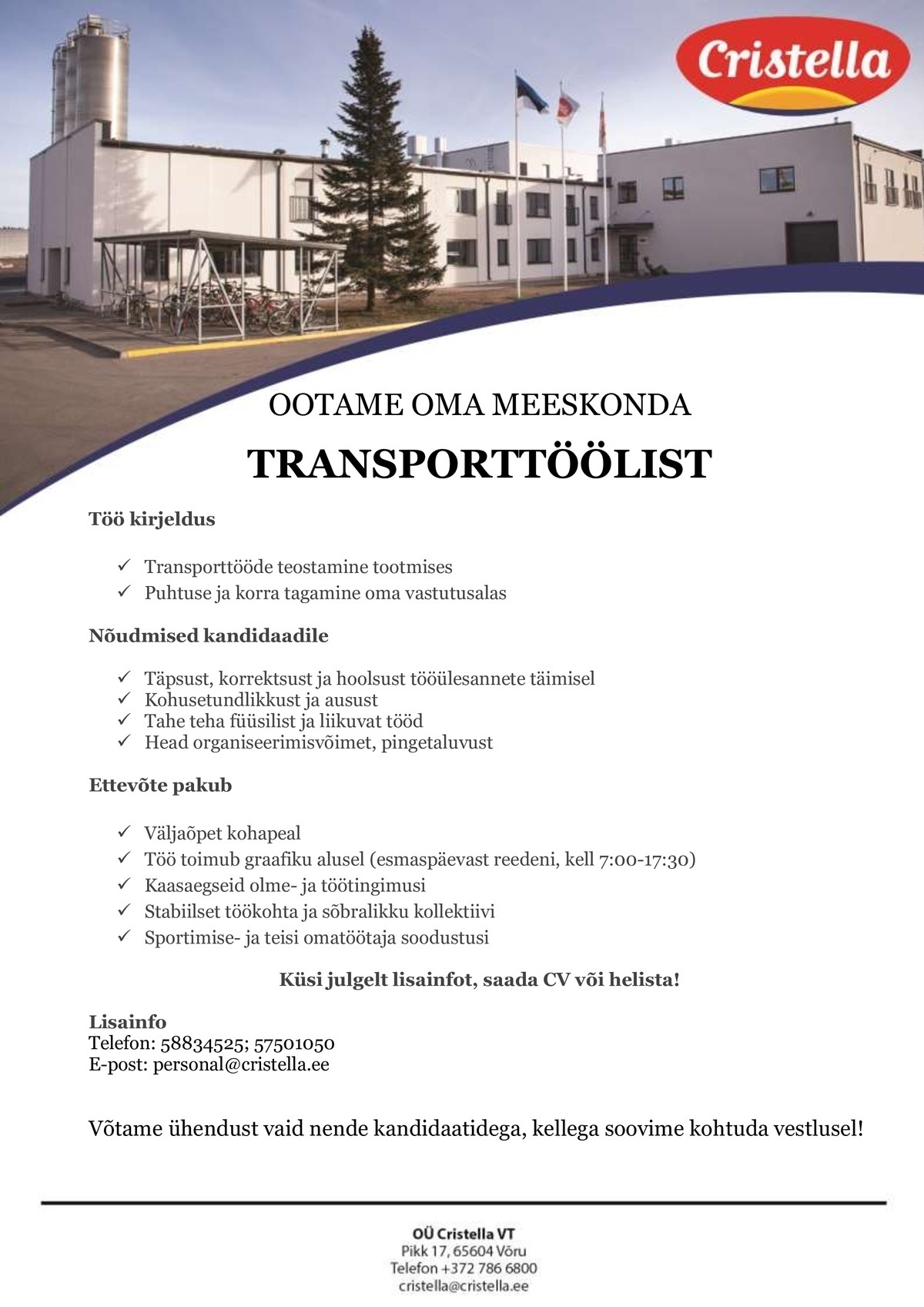 CRISTELLA VT OÜ Transporttööline