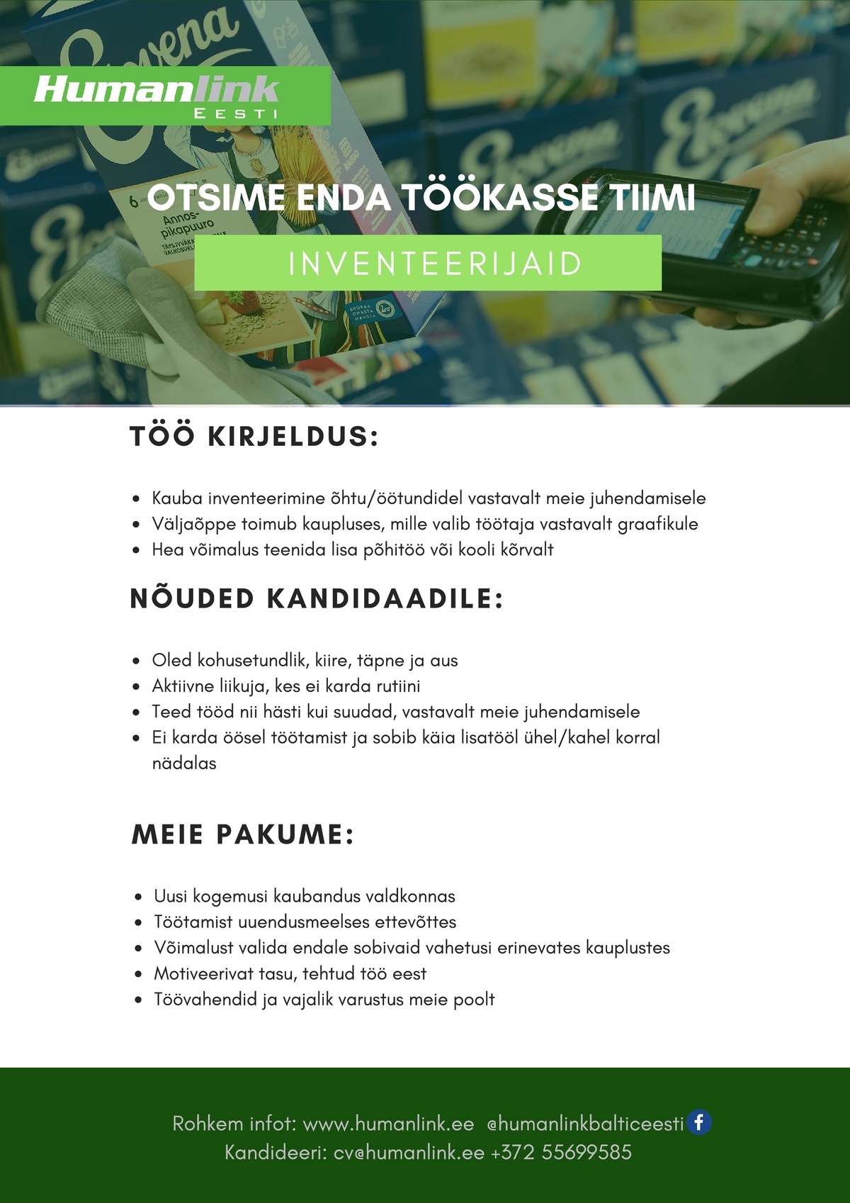 Humanlink Estonia OÜ Teeni lisaraha kauba inventeerimisel Tallinnas!