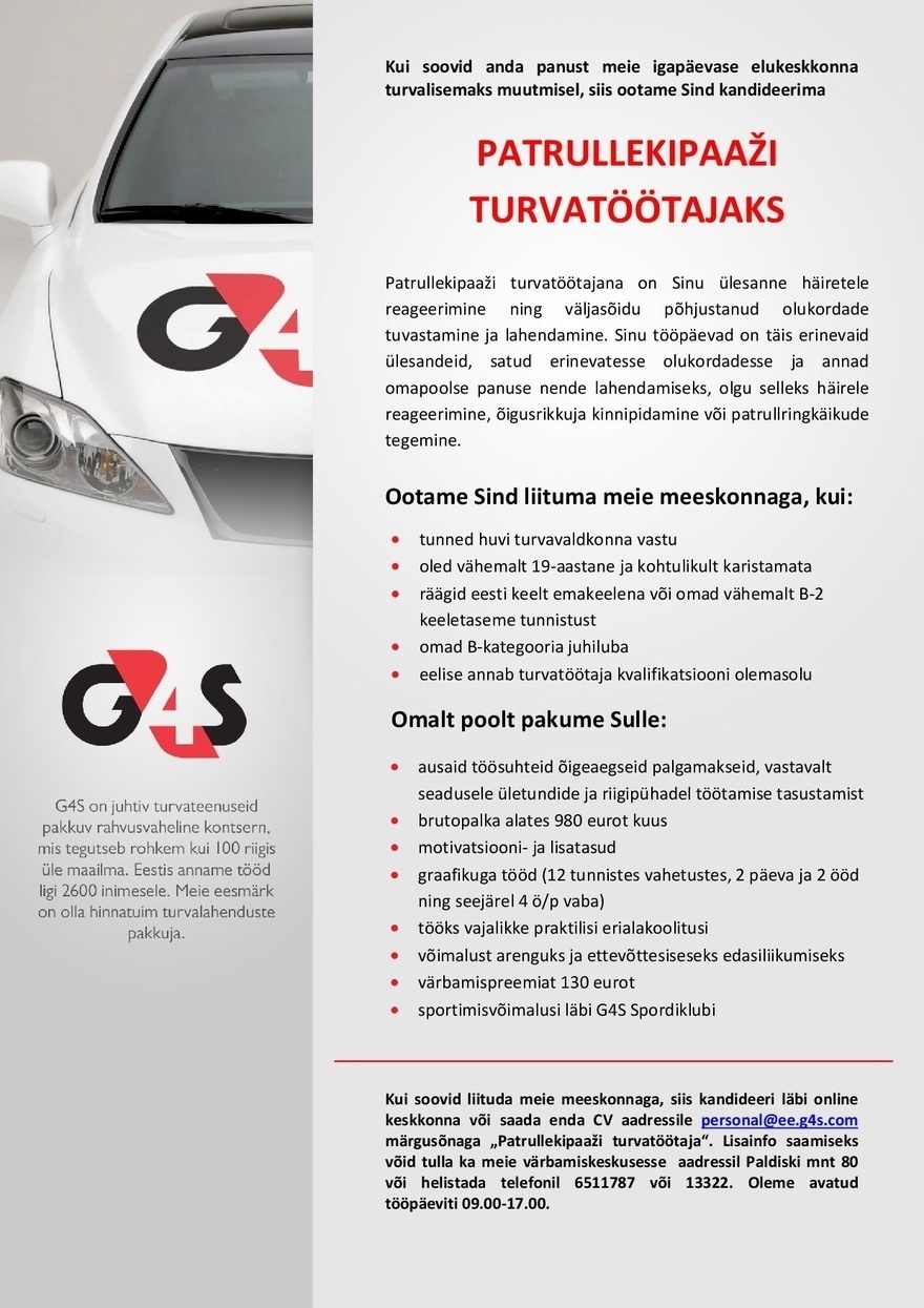 AS G4S Eesti Patrullekipaaži turvatöötaja (Tallinn)