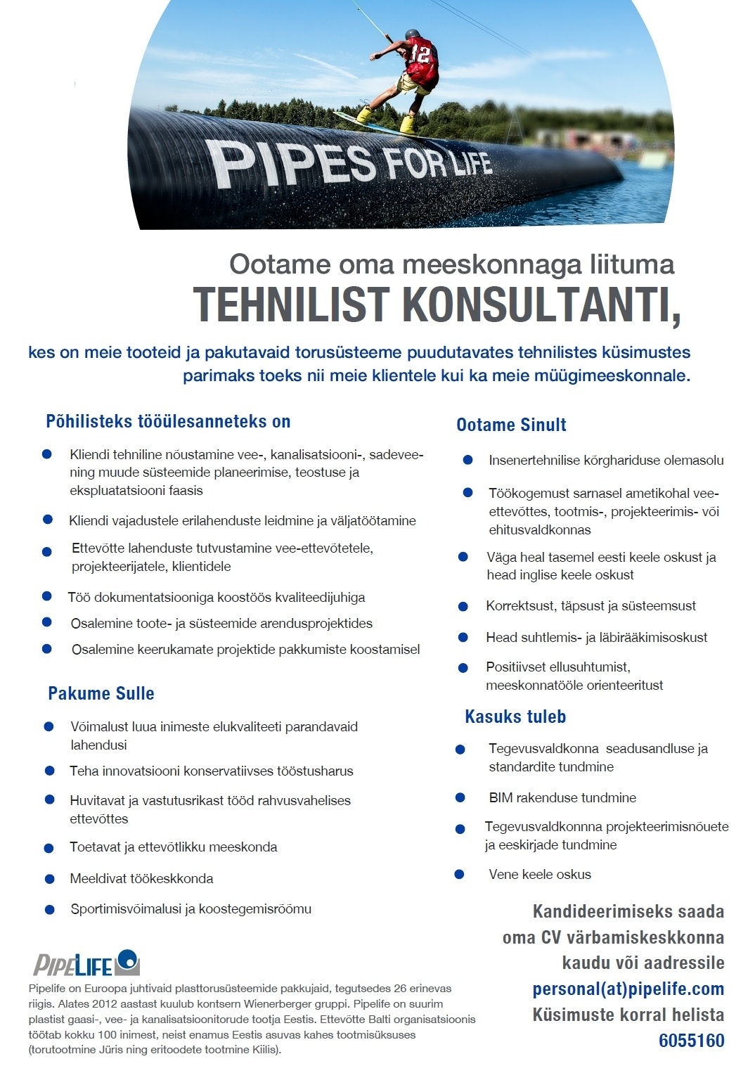 Pipelife Eesti AS Tehniline konsultant