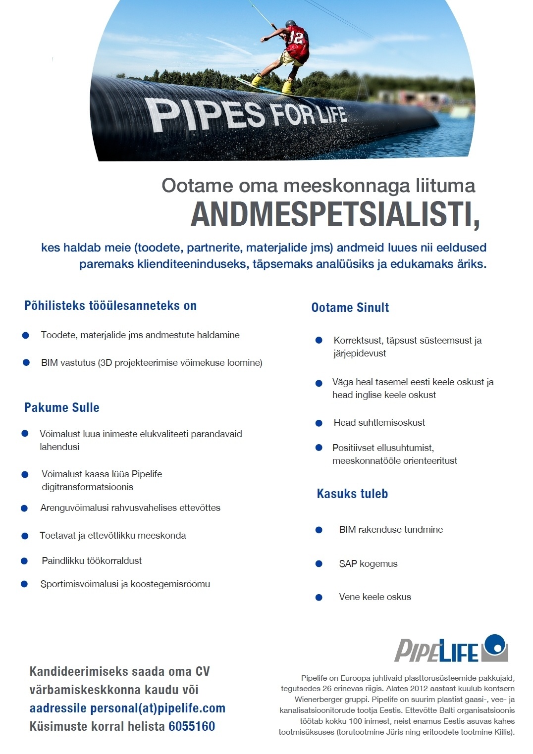 Pipelife Eesti AS ANDMESPETSIALIST